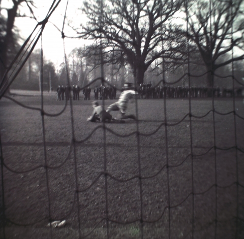 circa 1952 - Mr A F Buttery & Derek D'Eye  OT65 (in goal) at the masters v Old Boys<br>