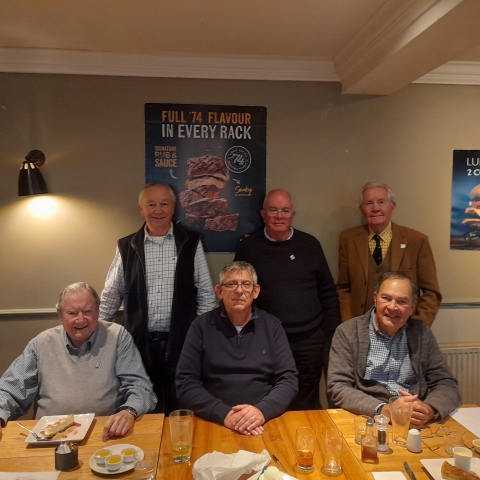 At the Beefeater in Guildford - 7 October 2025<br>Top L-R  Robin Stride OT989 Angus Palmer OT330 Michael Morley OT410.  Seated  Tony Buckley OT251 Andrew Horton OTT517 Roger Neill OT790