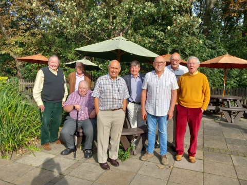 10th October  2023<br>L to R:  OT251 Tony Buckley (E), 256 Foster (W), OTT92 Dennis Pocock (W), OT350 David (Bert) Hibbert (E), 954 John Young (N), 676 Patrick Gibbon (T), 278 Tony Forward (E), 410 Michael Morley (N).  OTT 365 Trevor Olney (W) was present at the lunch 