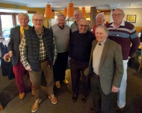 Wednesday 12 April 2023 at the Beefeater Guildford<br>R-L Michael Morley, Don Eade, Tony Buckley, Martyn Whiteman, David (Bert) Hibbert, David (Doi) Evans, Michael Bywaters, Tony Forward.