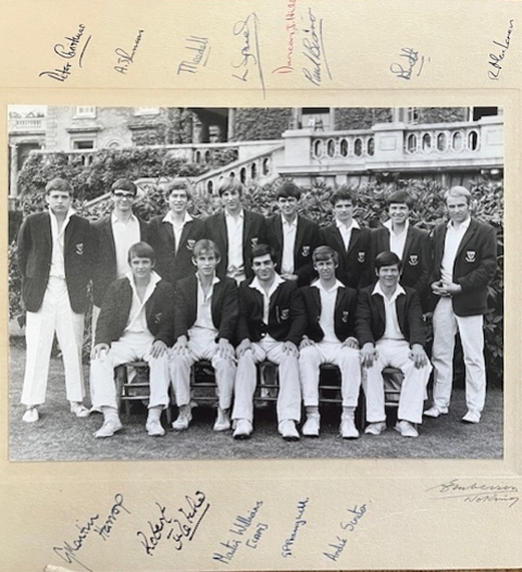 1968 First 11 - with autographs supplied by Tiff Needell<br>L-R: Lower - Martin Harrop, Robert Fletcher, Martin Williams, Gordon Pragnell, André Scruton. Upper- Peter?  Alistair  Duncan?  Tiff Needell, ? Duncan Hill , Paul Bianco, ? Rod MacLaren 