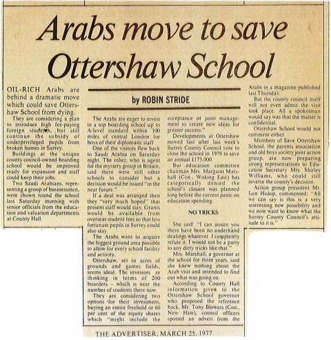 Arabs move to save Ottershaw School<br>