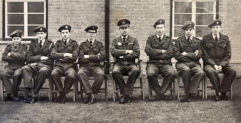 At RAF Cottesmore 1966 - Photo supplied by Rod Wheeler<br>L-R : Luxton ,  Lowe?,  Dave Skinner [who did go into the RAF] Alistair Duncan  [Who now lives in Australia]  The Flt Lt who was our charge {Boss}, Richard Jennings [Who I believe went into the RAF]  Can't put a name and finally myself Rod Wheeler