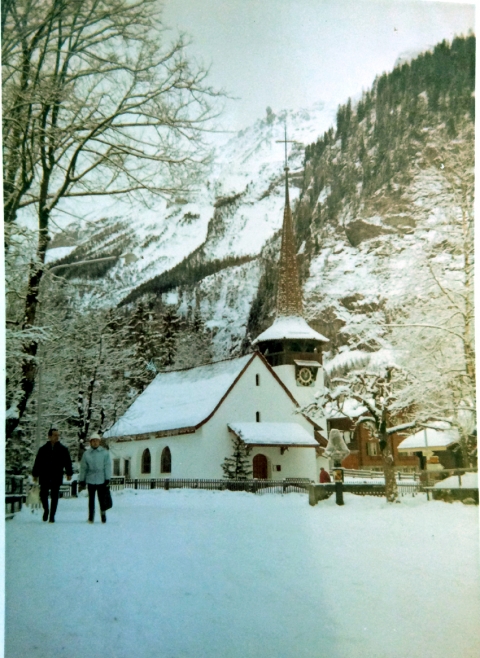 Mr and Mrs Reynolds outside the church at Kandersteg<br>