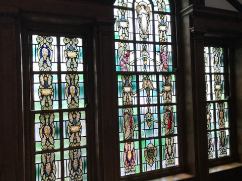 Main staircase stained glass <br>