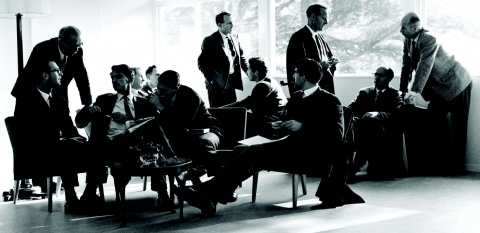 Inside the new Staff room<br>The staff include Mr Hodge, Mr Oettinger, Mr Burrow, Mr Veal, Mr Roberts, Mr Johnson, Mr Stowell Mr Oeken and maybe Mr Furlonger