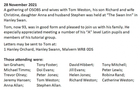 Lunch with Tom Weston 2021<br>This gallery contains photos from that event from  28 November 2021