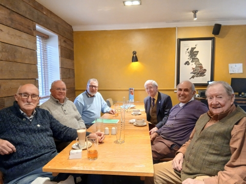 At the Beefeater on 16 January 2026<br>left to right are:  Tony Forward OT 278, Angus Palmer OT 330, Ian Stevenson OT 505, Michael Morley OT 410, David Hibbert OT 350, and Tony Buckley OT 251