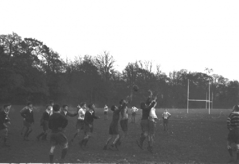 Rugby final  c.1959<br>The line out is probably a House final played on the south pitch.   © Mike Leggett