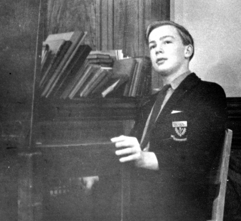 Mike Leggett c. 1958/9, sitting at his 'toye' in the East House Walnut room.<br>Photo © Mike Leggett (OT493) 