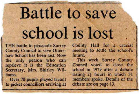 Battle to save school is lost<br>Written in 1977/8 by Robin Stride (OT989 -Tulk)