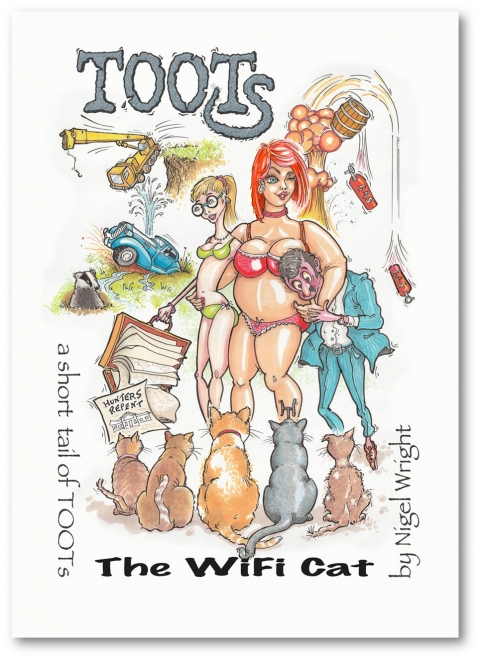 Toots the Wi Fi Cat<br>Painting No.6 – A3 paper, Pantone Pens and India ink.