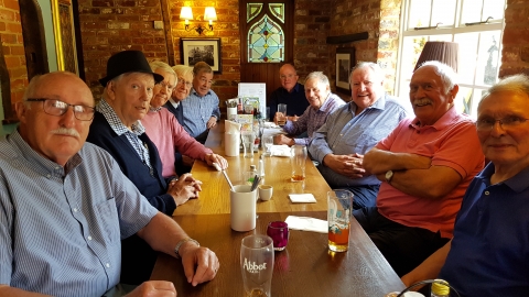 14 May 2018 at The Manor Inn Godalming<br>Left side from front to back ; OT278 Forward, 299 Dungate, 410 Morley, 103 Holroyd, 170 Trevett. Right side front to back: OT 104 D. Jones, P. Jones, 251 Buckley, 343 Bywaters, 330 Palmer
