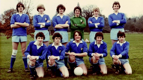 1980  on a tour of the Isle of Wight<br>L-R. Kneeling, Birdseye. J, Hooper, Green, Brine, Brodie Standing, Spring, Davey, Robinson, Underwood, Stillwell, Thorne. T a ken on a tour of the Isle of Wight, probably at Carisbrooke School.