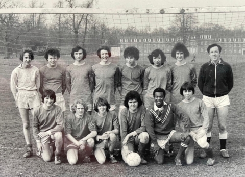 The team 2nds team Spring 1978 - click for more details<br>Photo supplied By Andrew Horton - Standing, left to right. Stephen Hall, Simon Uglow, Don't know, Jeremy Wood, Tim Bourne, Andrew Horton, Simon Walker, Mr Scott. Kneeling, left to right. David Green, Steven Sarchett, Simon Peck, Kevin Horsley-Scott, Tony Burton, Paul Weymouth